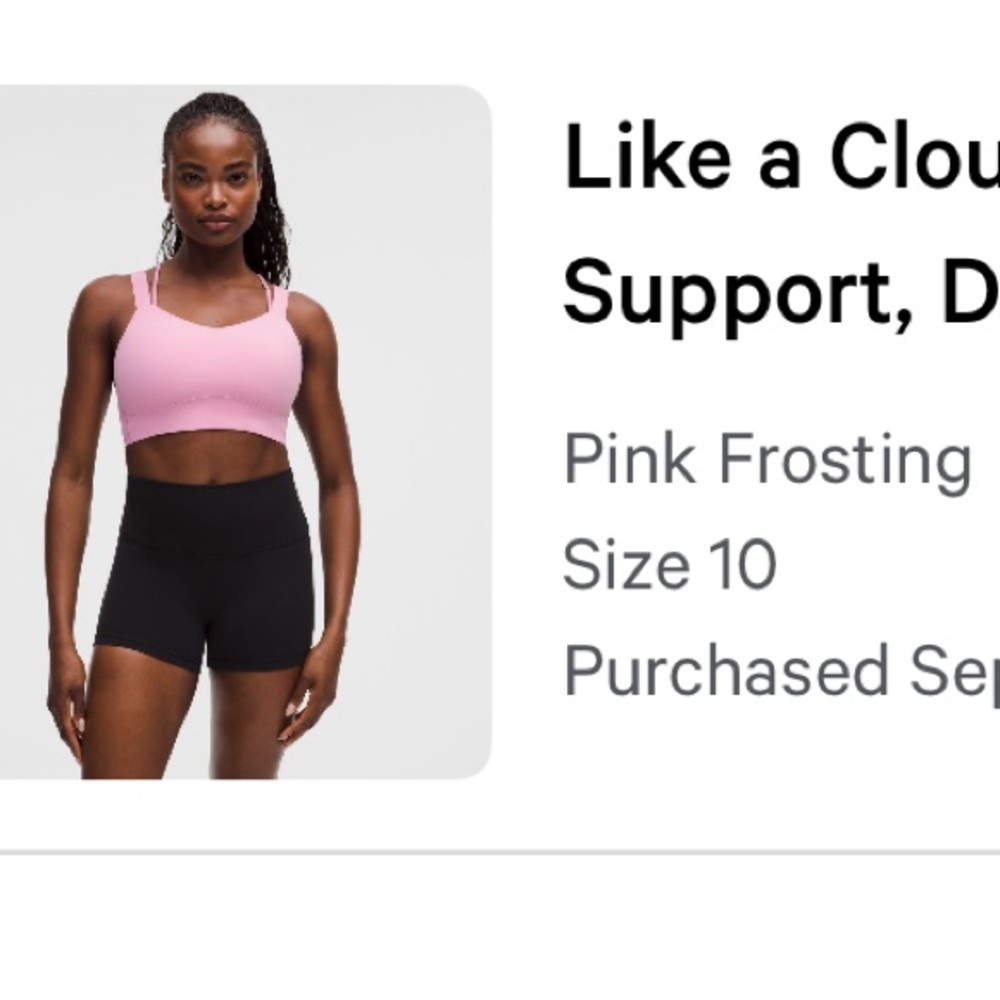 Lululemon like a cloud sports bra size 10 pink frosting
